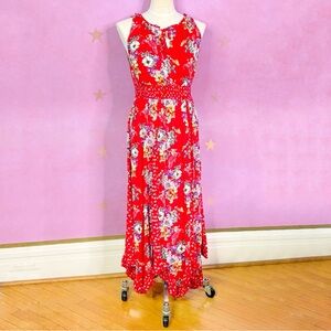 Bila Maxi Dress Womens Large Floral Paisley Red Print Rayon Bold Festival Boho